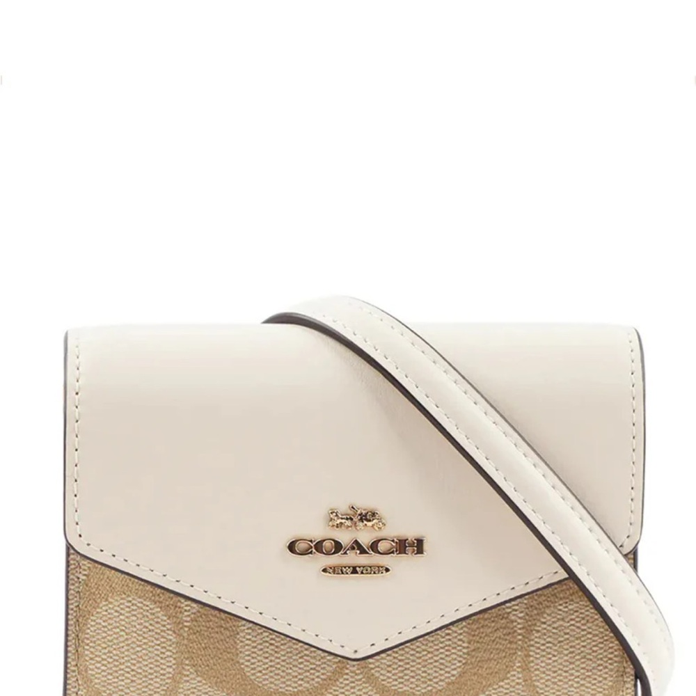 Coach Mini Envelope Wallet With Strap In Signature Canvas - Light Brown - Picture 9 of 17